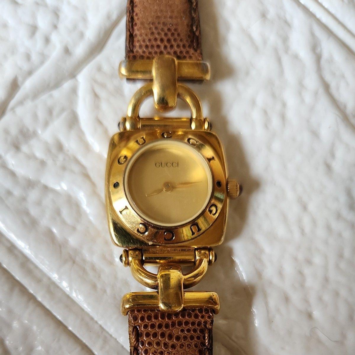 Used GUCCI Gucci Gold Dial Leather Belt Women s QZ Quartz Watch 6300L Vintage