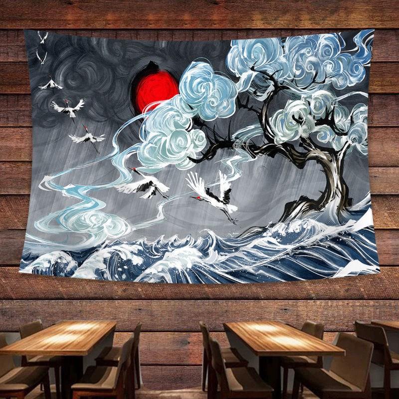 Japanese Tavern Sea Wave Tapestry Ghost Samurai Decorative Tapestry Room Decoration Home Decor Dorm Wall Hanging Backdrop Cloth