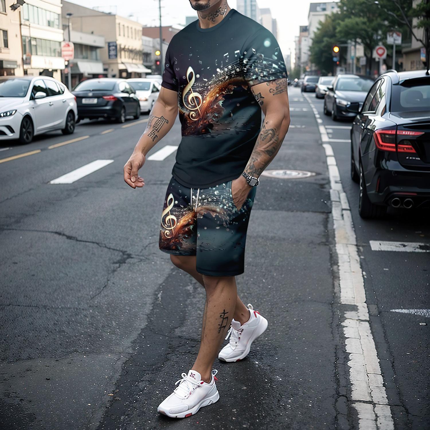 

Summer Men s Set Musical Instrument Notes 3D Printing Novelty 2-Piece Set XL