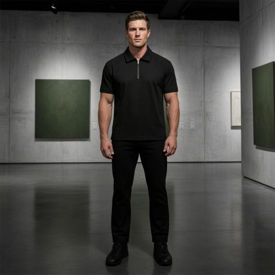 Men Quarter Zip Shirt Loose Fit Turndown Collar Short Sleeve Textured Shirt Casual Solid Color Golf Shirt for Office Daily Life Date