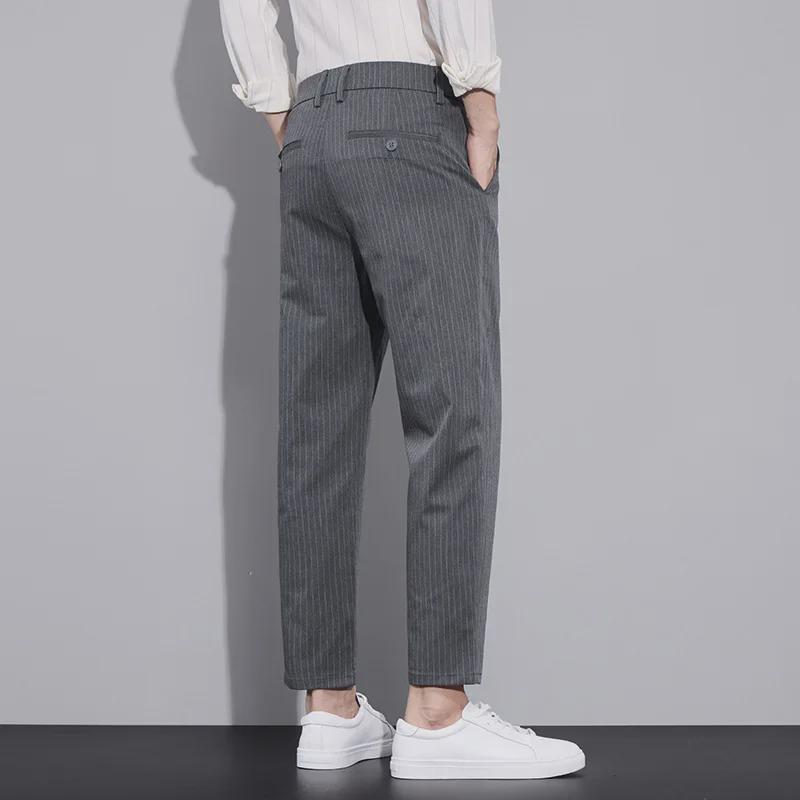 Pantaloni Casual de Primăvară pentru Bărbați, Slim-Fit, cu Dungi, Lungime Nouă Puncte