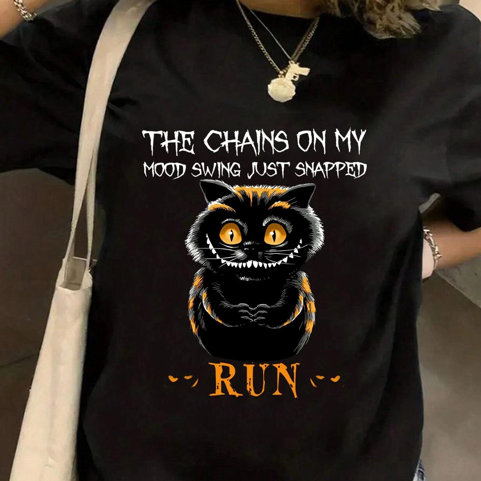 Black Cat Smiles Halloween Shirt, The Chains on My Mood Swing Just Snapped. Run! S