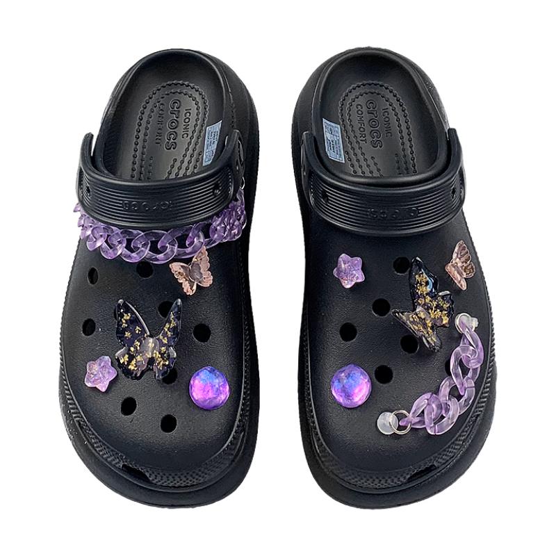 Crocs Crush Clog Gift Box Night Butterfly Dream MAY Made All the Way Flowers Hole Shoes for Men and Women Black and Purple