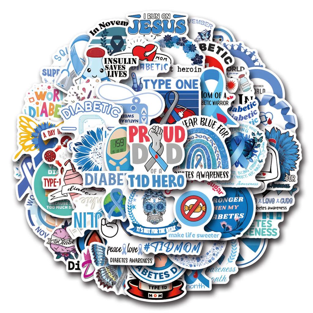 50 World Diabetes Day Graffiti Stickers for Cars, Luggage, and Cups