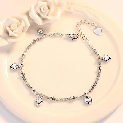 925 Sterling Silver Fashion Heart Pendant Bracelet Gift Jewelry