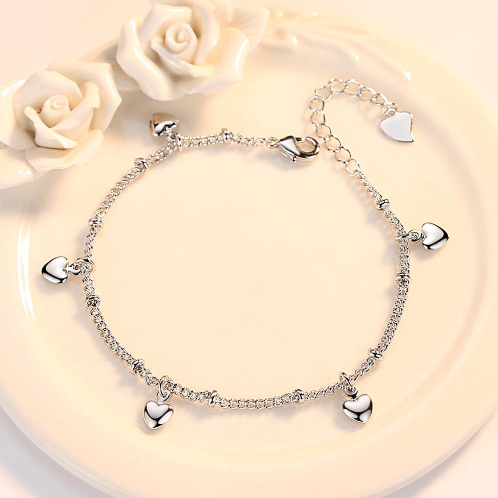925 Sterling Silver Fashion Heart Pendant Bracelet Gift Jewelry