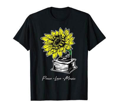 Sonnenblume Alte Schallplatte Frieden Liebe Musik Retro Vintage Geschenk T-Shirt