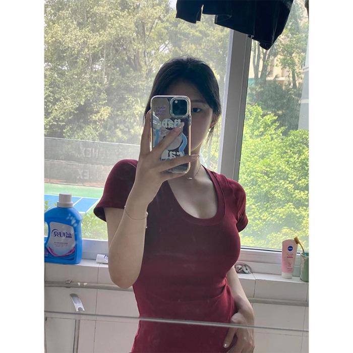 

Женский летний хлопковый кроп-топ винного цвета с U-образным вырезом Extra Large вино красного