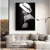 Elegant Women Hat Canvas Painting On The Wall Vintage Posters and Prints Black White Wall Art Picture for Living Room Home Decor