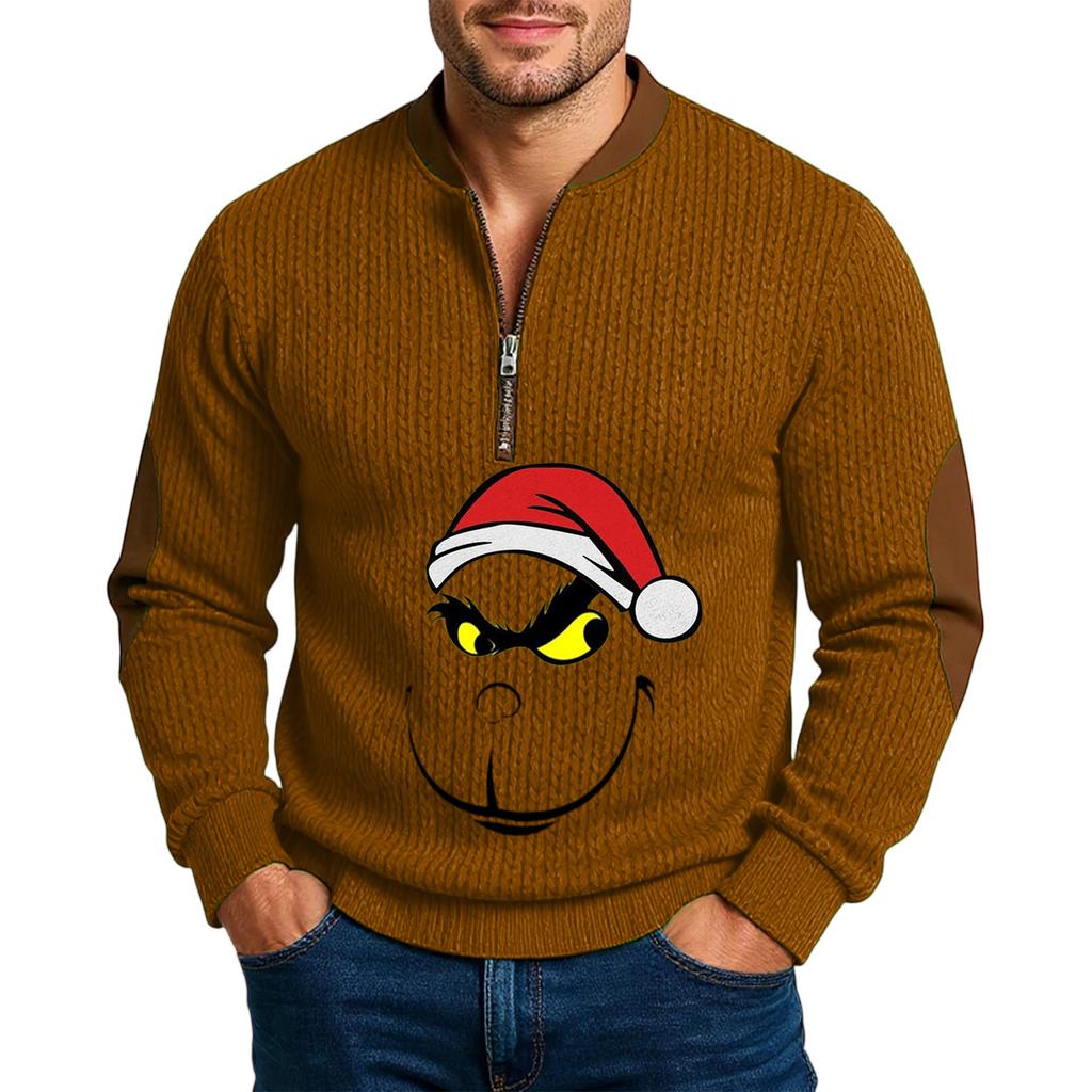 Christmas Men's Outdoor Zipper Long Sleeved Casual Top Sweatshirt