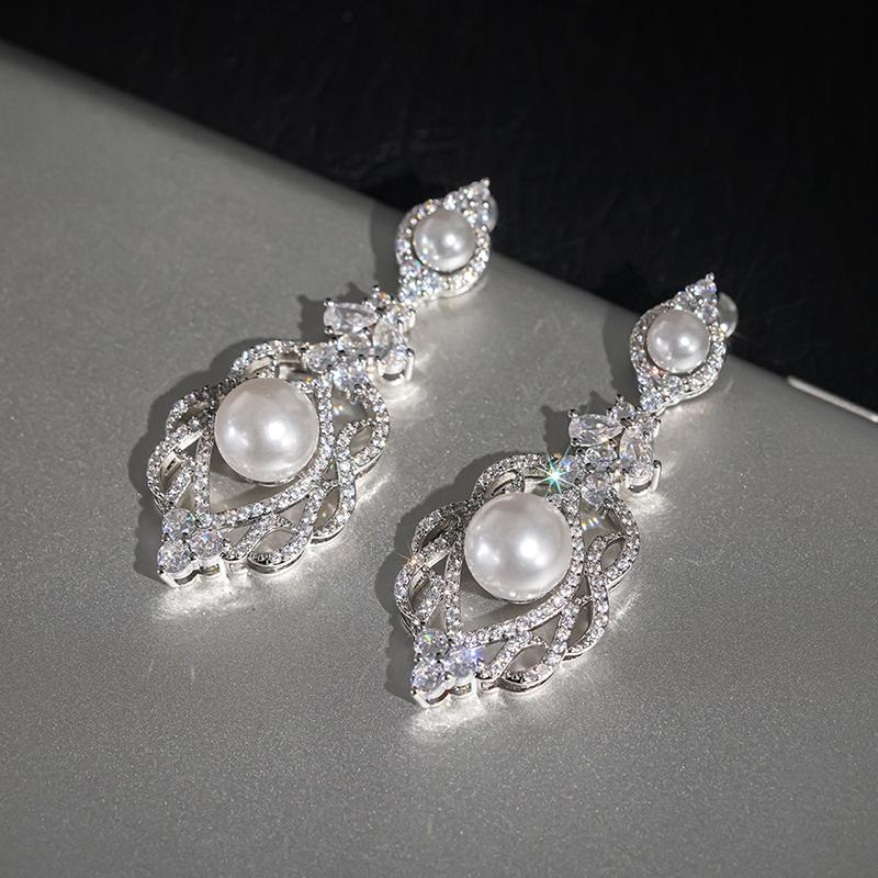 Xiaomi Huitan Royal Sparkling Cubic Zirconia Drop Earrings for Women Gentle Wedding Engagement Bridal Aesthetic Imitation Pearl Jewelry