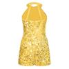 Girls Jazz Dance Costume Halter Shiny Sequins Leotard Sleeveless Short Jumpsuit Stage Performance Clothes