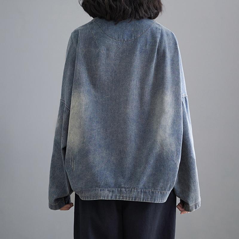 2026 Spring Autumn Shirt Denim Coat Casual Long Sleeve V-Neck Shirt Women Buttons Loose Solid Color Patchwork Design Vintage Tops