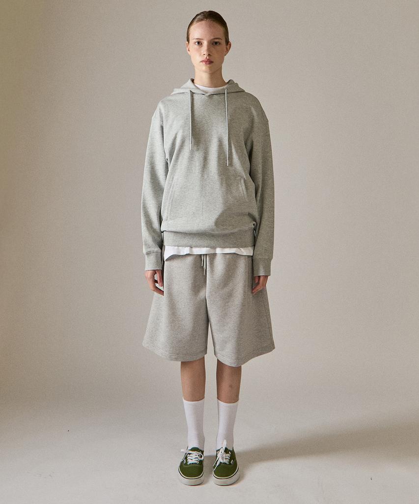 BASIC HOUSE Uni Bermuda Wide Single-Pleat Special Double-Sided Shorts Melange Grey