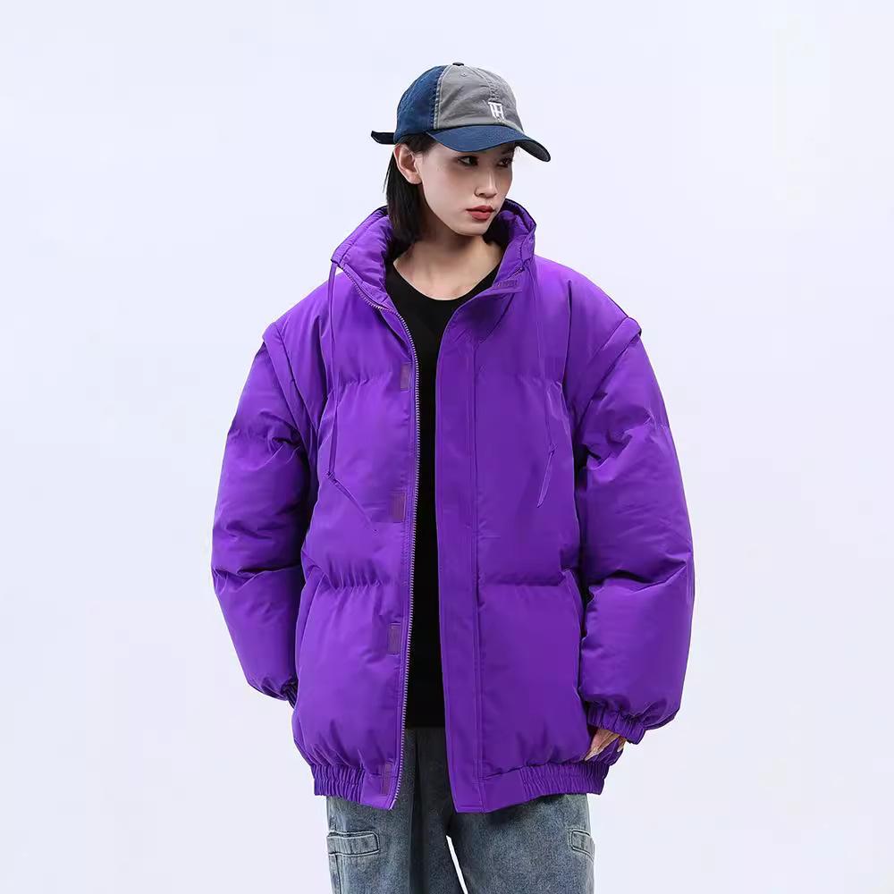 New Winter Cotton-padded Jacket Solid Color Couple Cotton-padded Jacket Stand-up Collar Thickened Thermal Bag Jacket Sleeves Removable