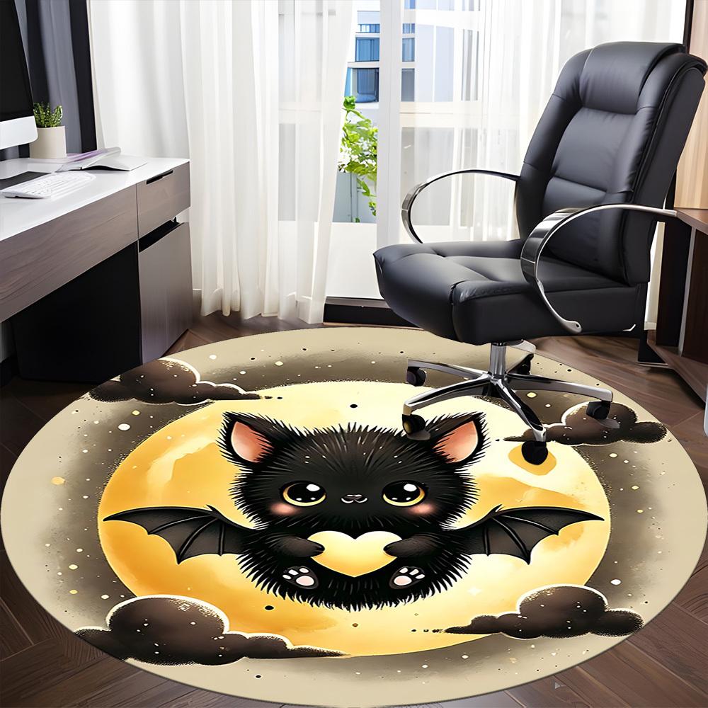 1pc Bat Moon Office Round Area Rug, Under Office Chairs Bedroom Living Room Home Decor, Room Deco, Available In Various Sizes