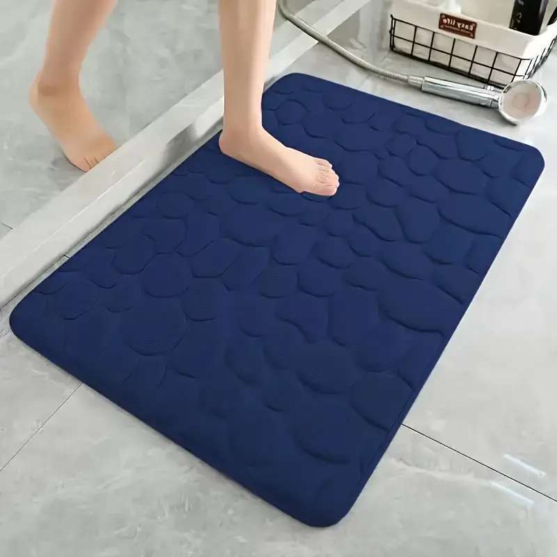 Geometric Embossed Cobblestone Coral Velvet Doormat, Multi-color Square Floor Rug Quick Dry Machine Washable for Bathroom Entrance 40*60cm темно-синий