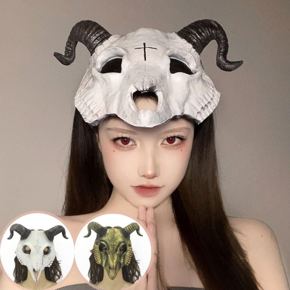 PU Leather Halloween Bloody Skull Mask Antelope Goat Horn Mask Creative Halloween Mask  Women Men