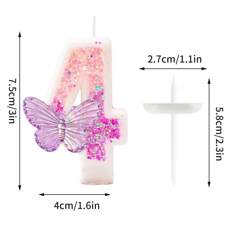 Gradient Butterfly Digital Candle Birthday Cake Topper Table Butterfly Decor 0-9 Purple Number Birthday Candles Party Supplies