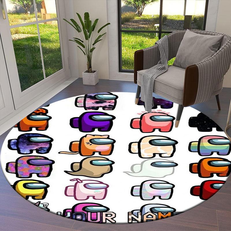 Among Us Custom Name Round Area Rug,Carpet Rug for Living Room Bedroom Sofa Playroom Decor,Non-slip Floor Mat