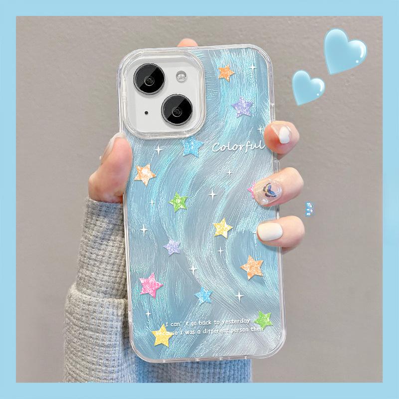 Suitable for Apple 15 Mobile Phone Case Summer Iphone14/13 Colored Star Invisible Bracket 12 Feather Yarn 11 Advanced