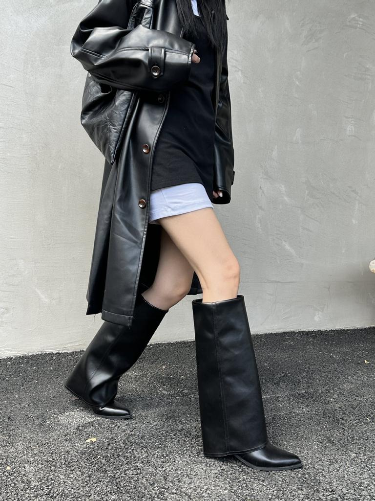 Herbst und Winter 2025 neue spitze Stiefel mit dickem Absatz Retro aber Kniestiefel High Heel Western Cowboy Stiefel Ritterstiefel