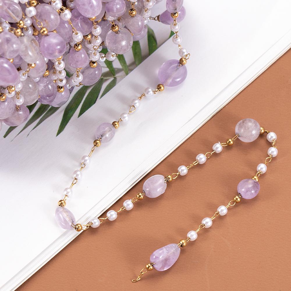 1Meter Stainless Steel Crystal Natural Stone Beads Chain for Necklace Bracelet Green Crystal Chain Jewelry Making DIY Supplies