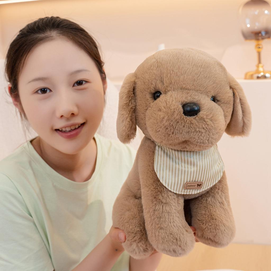 Cute Bib Dog Plush Toy Stuffed Animal Soft Pet Brown / White Puppy Pillow Baby Doll Kawaii Toys for Christmas Birthday Gift