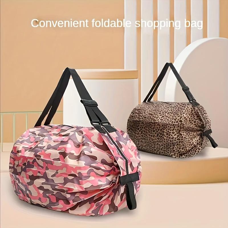 1pc Large Capacity Foldable Shopping Bag, Portable Travel Tote with Anti Spill Design, Durable Nylon, Crossbody Shoulder Strap