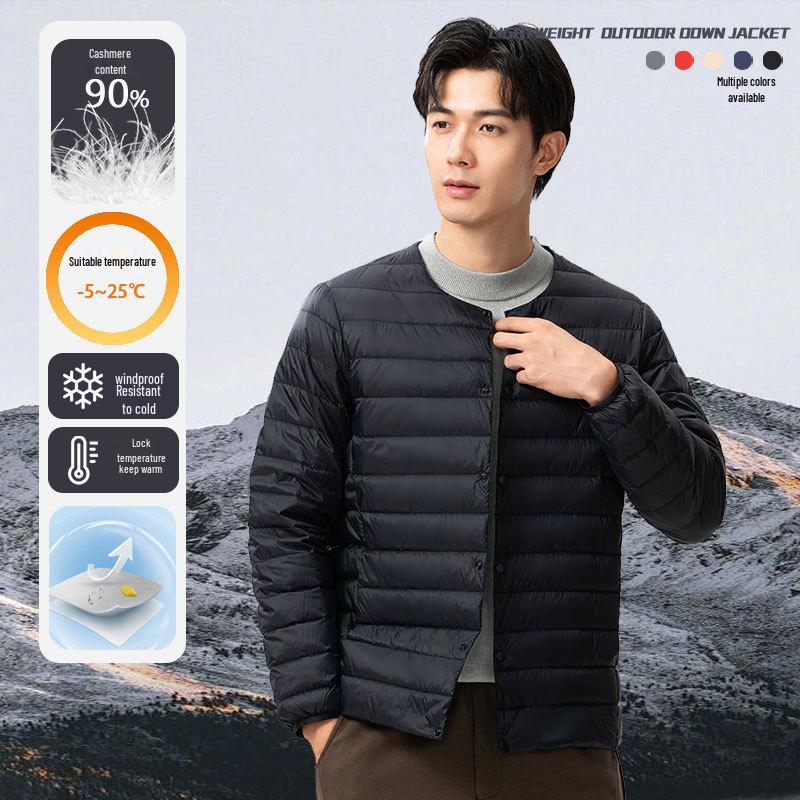 Men's Two-Opening Stand-Up Collar Lightweight Down Jacket - Warm White Duck Down for Autumn/Winter