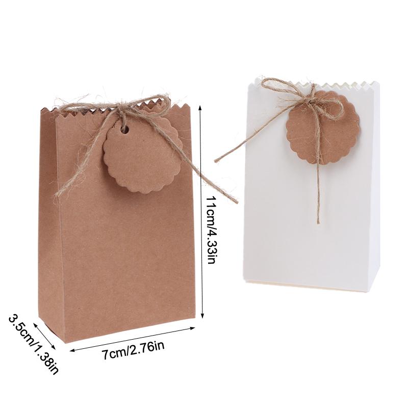 20/50Pcs Retro Kraft Paper Gift Box White Brown Cookie Candy Packaging Bag With Rope Tags Birthday Wedding Party Gifts Supplies