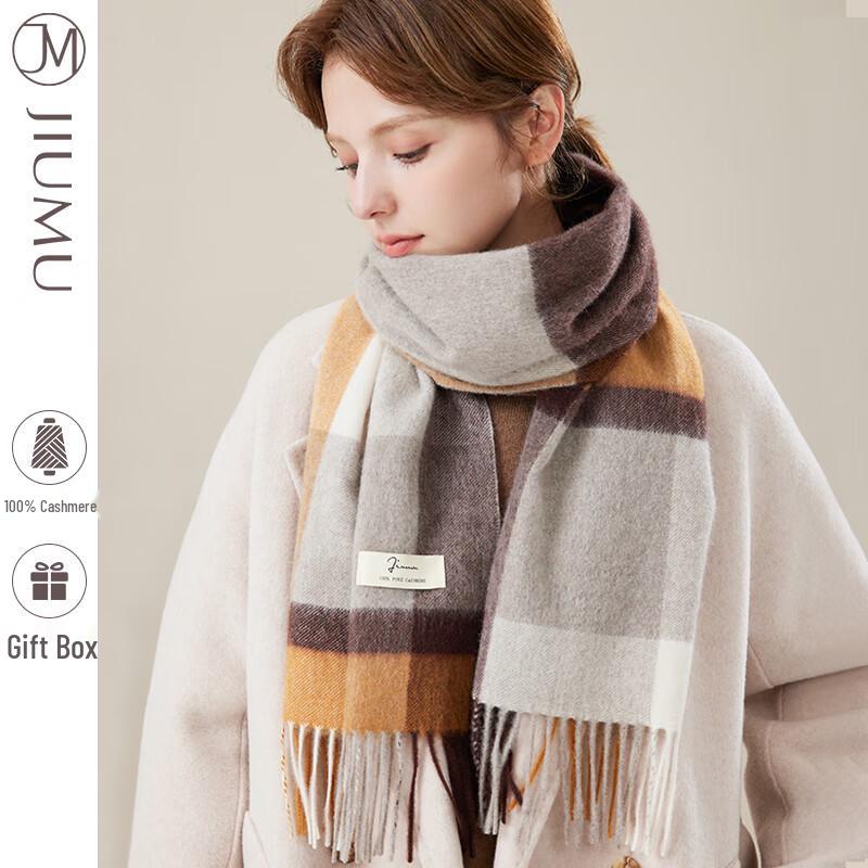 

JIUMU Женский клетчатый шарф из смесовой кашемировой ткани 1
