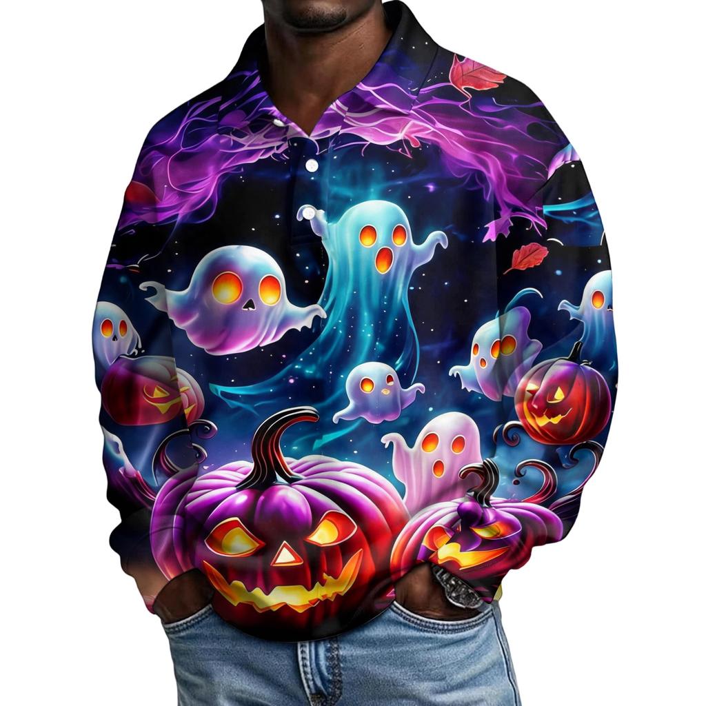 Men's Long Sleeve Button Down Shirt for Halloween Costume Party