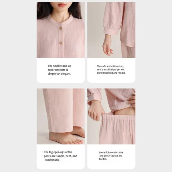 Women's Cotton Pajama Set Button Down Long Sleeve Top And Long Pants Loungewear Set Casual 2 Piece Sleepwear