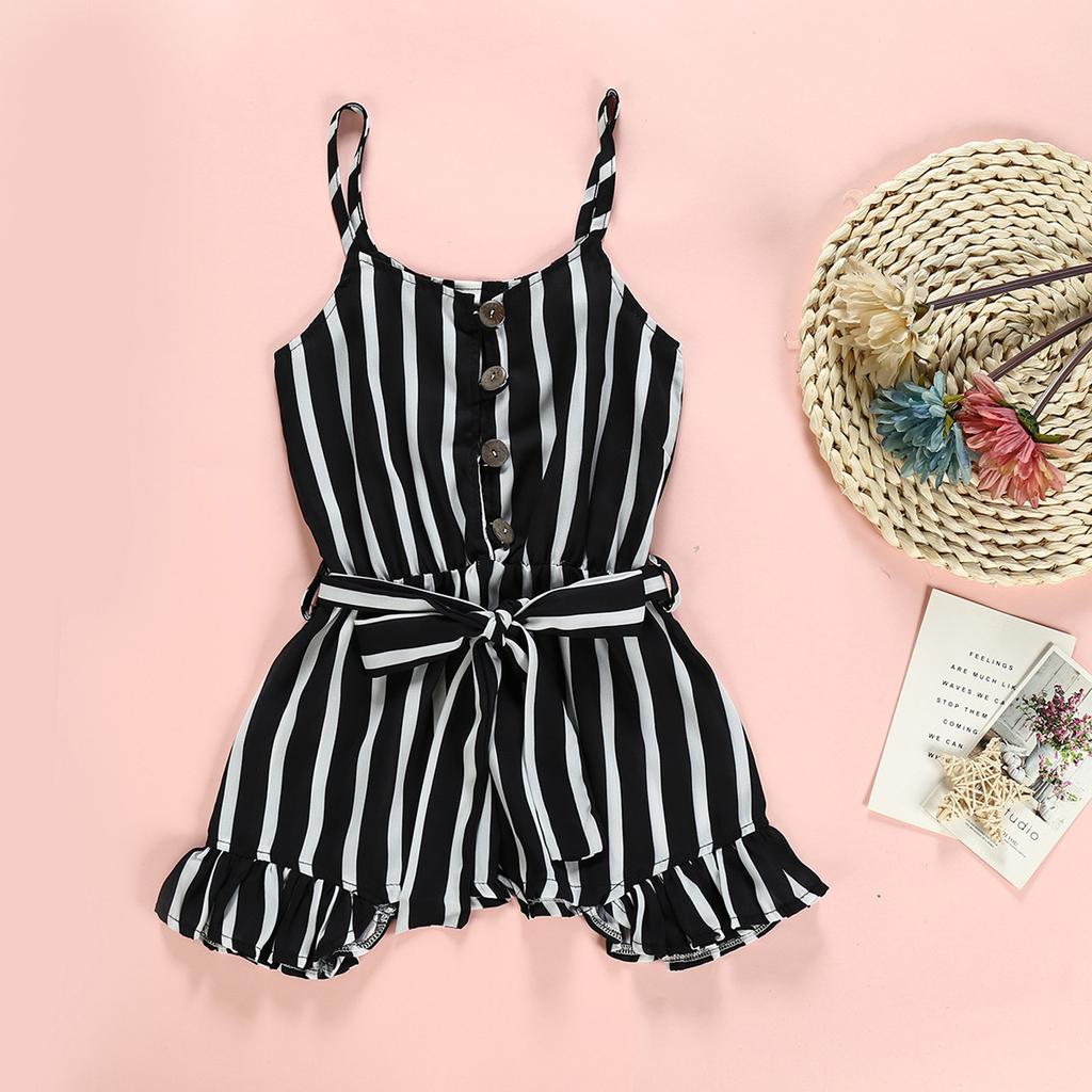 Summer Girl's Sleeveless Bow Sling Stripe Print Jumpsuit Climbing Suit