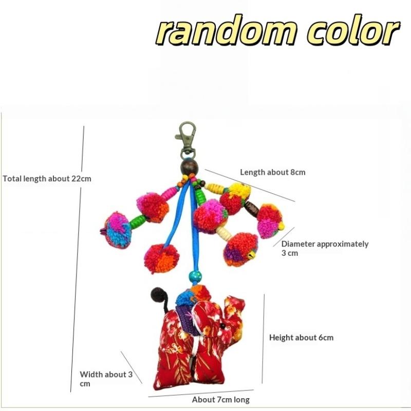 Ganesha Pendant Keychain 1Pcs Traditional Thai Handmade Fabric Elephant Hairball for Backpack Car Accessories A2