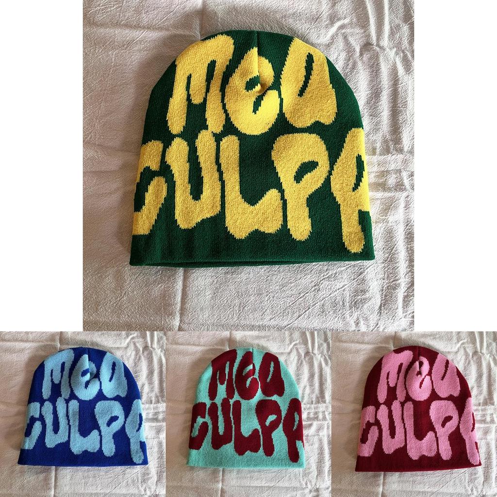 Acryl Strickmütze mit gestickten Buchstaben für Streetwear Mode in der Wintersaison