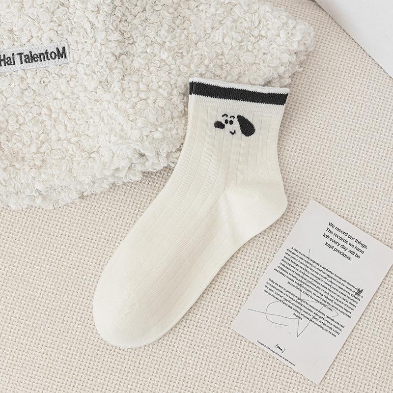 5 Pairs of Female Summer Polka Dot Lovely Cartoon Non Slip Breathable Tube Socks