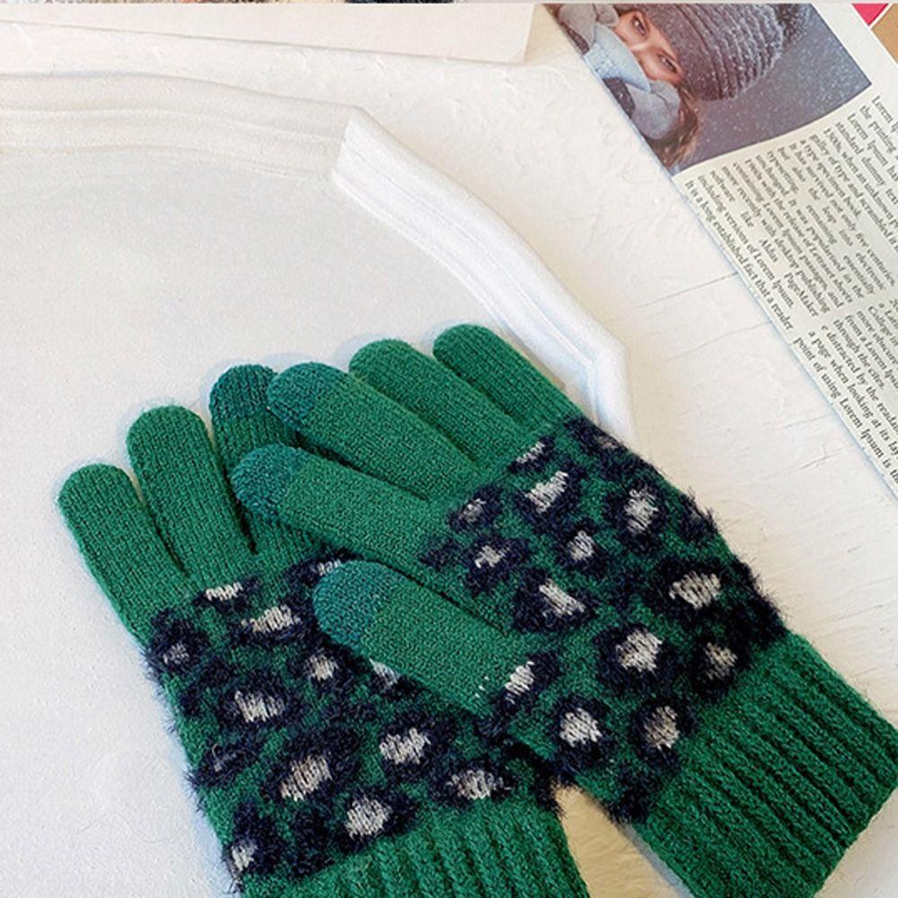 Driving Keep Warm Simple Leopard Windproof Female Gloves Velvet Thick Mittens  Gloves