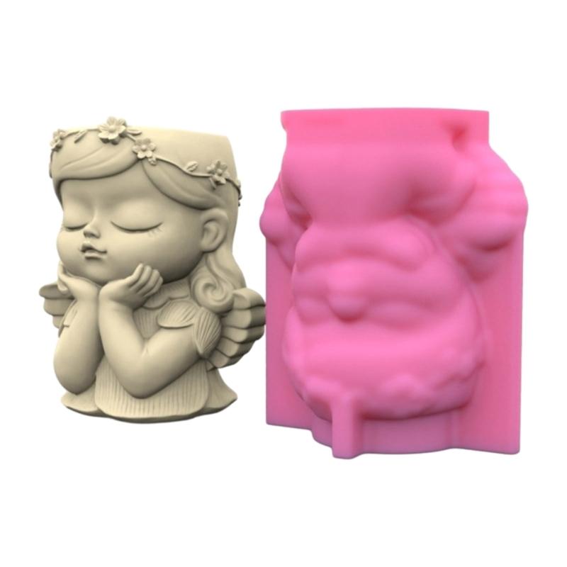 Cute Girl Pen Holder Silicone Mold Table Ornament Succulent Planter Flowerpot Molds Epoxy Resin Mold  Plaster Making