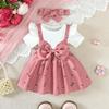 2 Stück/Set Babykleid Kleines Blumenmuster Große Schleife Sommer,Kleid+Stirnband Set geeignet für 0-24 Monate Baby Mädchen Modisches Kleid