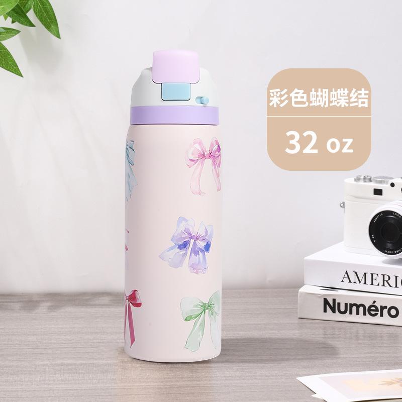 24/32OZ Neue Hohe Schönheit Obstbecher Mode Sport Wasserflasche 304 Edelstahl Isolierte Flasche Tragbarer Hüpfbecher
