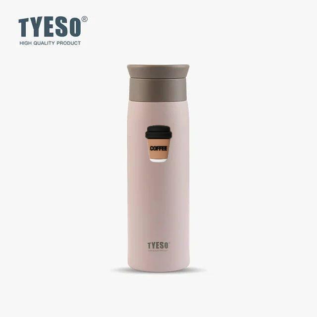 Tyeso 500ml Portable Thermoses Stainless Steel Insulated Water Bottle Simple Round Shoulder Travel Mug Frosted Style Design with Coffee Sticker