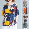 ZANZEA Ethnic Women Summer O Neck Half Sleeve Floral Print Blouse Casual Loose T-Shirt Tops