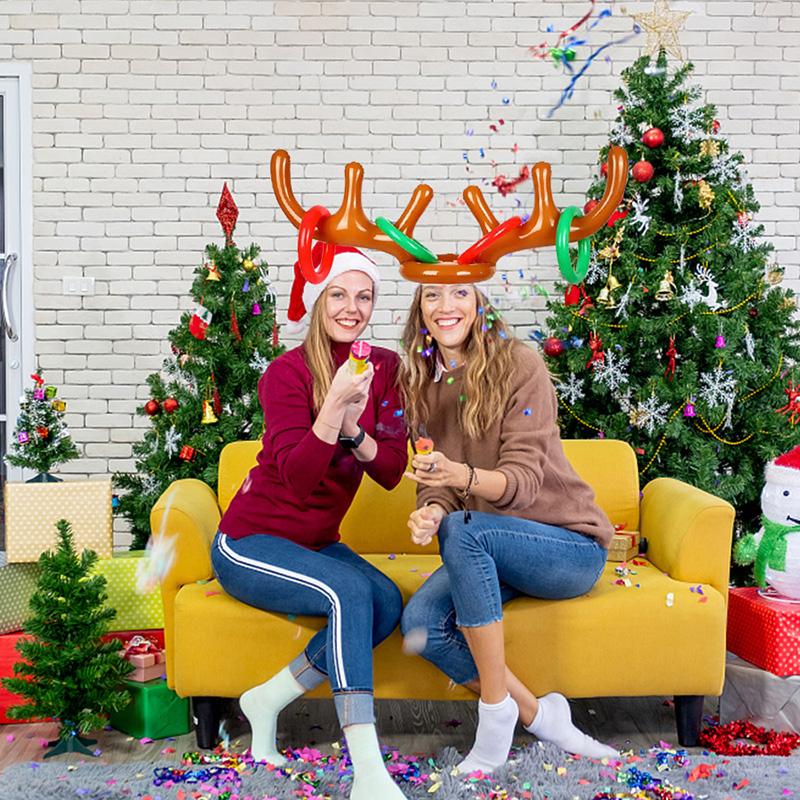 1 Set Inflatable Reindeer Antlers Ring Toss Game Christmas Games For Family Party New Year Gift
