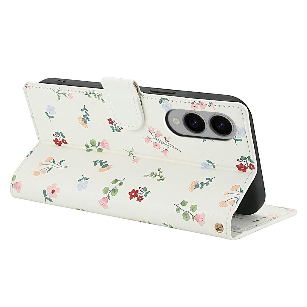 Für Samsung Galaxy S25 Edge Brieftasche Hülle Rhombisches Blumendesign Leder Klapphandyhülle mit Riemen