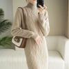 Half Turtleneck Sweater Dress for Women In Autumn and Winter Knee-length Sweater Long Dress Solid-colored Pullover Warm High-neck Knitted Dress