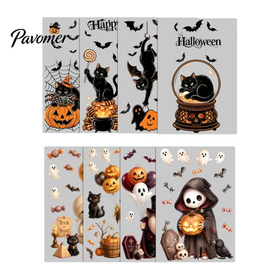 Halloween Window Clings 4Pcs Cartoon Clings, Pumpkin Ghost Scarecrow Stickers, Waterproof Murals Removable Decals for Home Storefront Doors