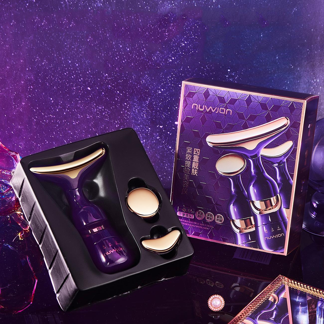 

3 в 1 массажер для лица устройство для подъема лица электрический косметолог для лица, шеи и глаз микротоковая машина для красоты кожи против старения фиолетовый