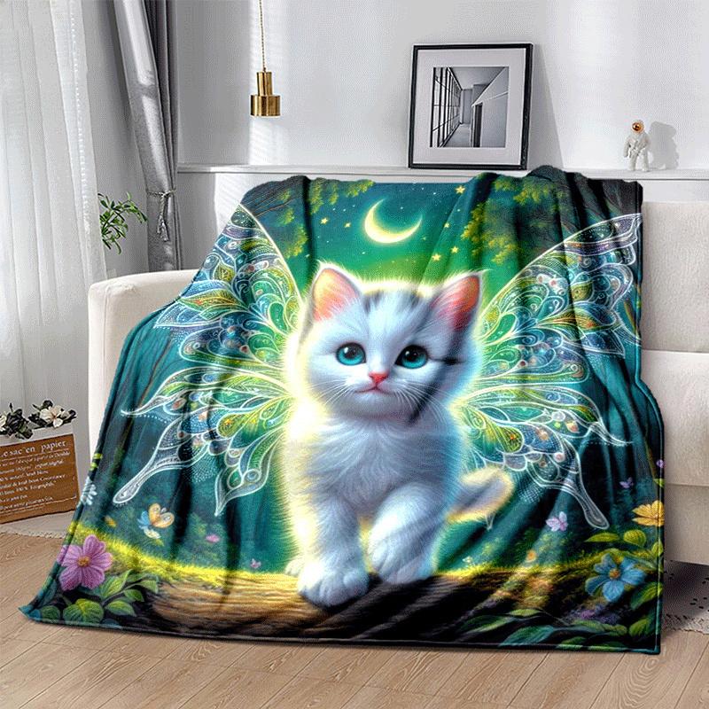 1pc Cat Printing Lightweight Flannel Blanket, Comfortable and Warm Blanket, for Camping Sofa Bed and Couch Office, Suitable for Gift Blankets